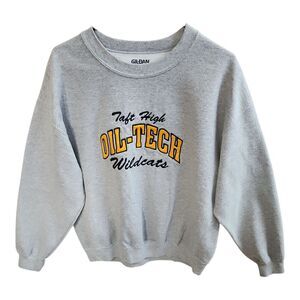 Gildan Taft High Oil-Tech Wildcats Gray Crewneck Sweatshirt Size L College Retro
